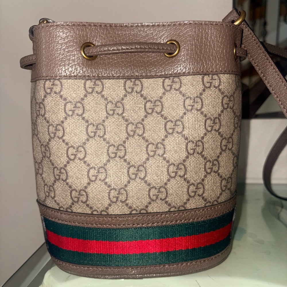 Gucci Brown GG Canvas Mini Drawstring Bucket Bag - Picture 6 of 10